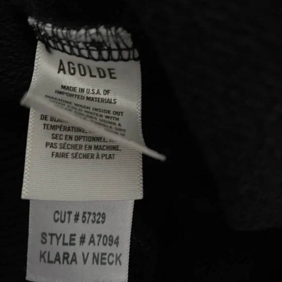 Agolde Sweatshirt Sweater Black Cotton Klara V Neck Minimalist Classic M - Picture 6 of 6